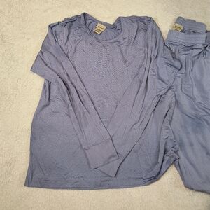 ​L.L. Bean Women's 100% Silk Pointelle Base Layer Set Top & Pants Size Large Blu